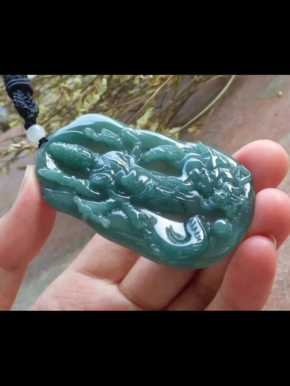 Certificate Jadeite jade Green Wealth mercy Big Dragon Guanyin Pendant